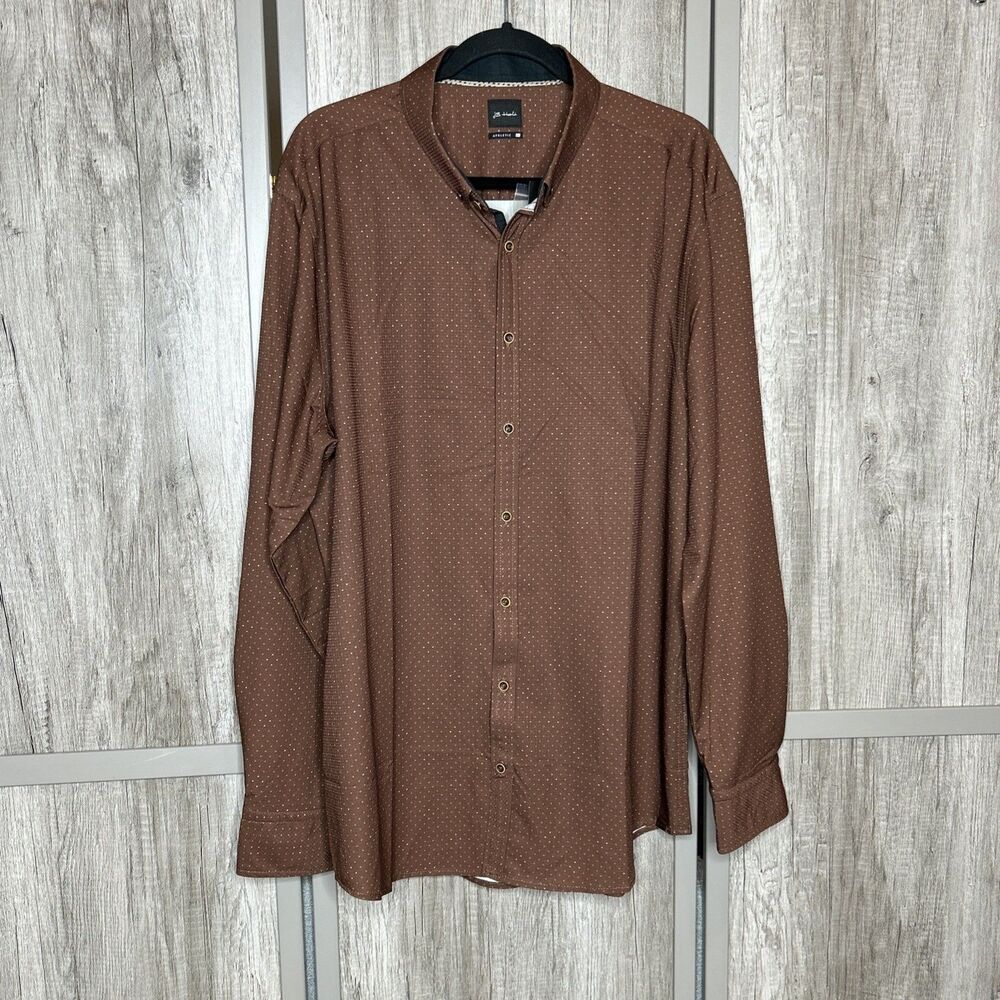 JB Holt Button Down Shirt Athletic Chocolate Brown Polka Dot NWT NEW